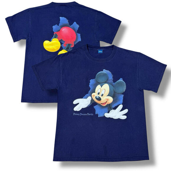 VTG Disney Mickey Mouse T-Shirt Double-Sided Graphic Navy Florida Theme Park L - Picture 1 of 8
